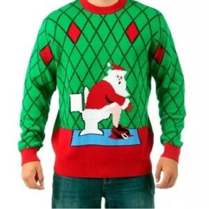 FunQi Festive Green Santa Sweater Ugly Funny XL Christmas